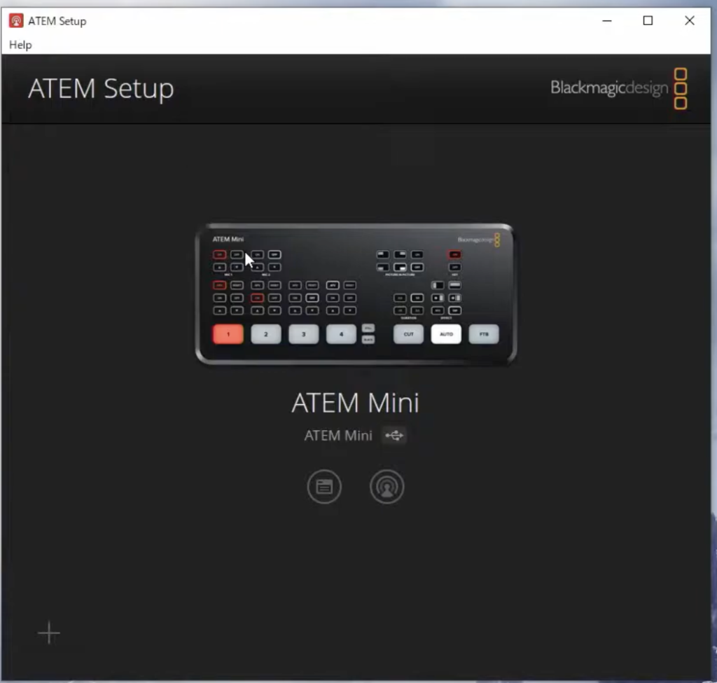 ATEM SetupアプリでATEM Miniが認識・接続されている画面