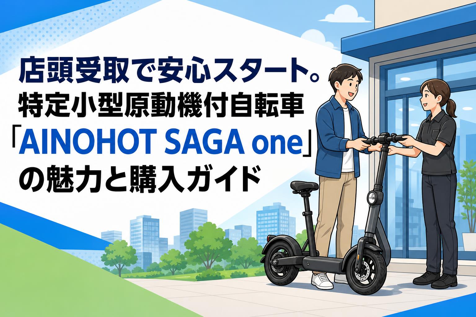アセチノスマート 店頭受取で安心スタート。特定小型原動機付自転車「AINOHOT SAGA one