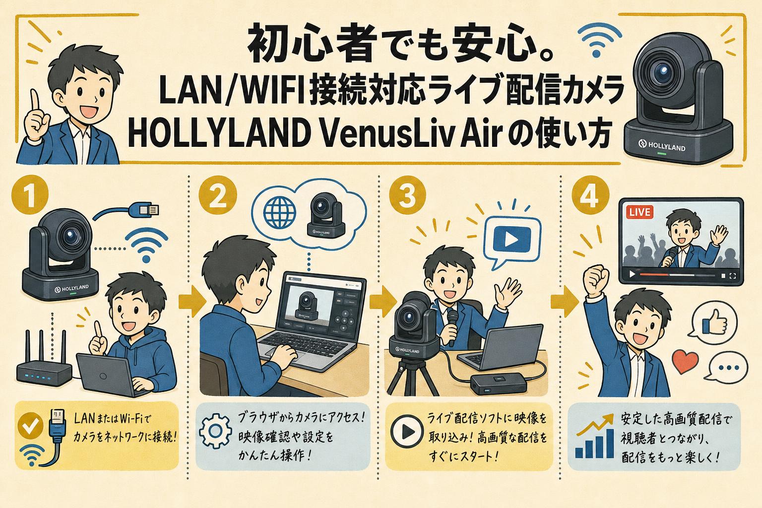 初心者でも安心。LAN/WIFI接続対応ライブ配信カメラHOLLYLAND VenusLiv