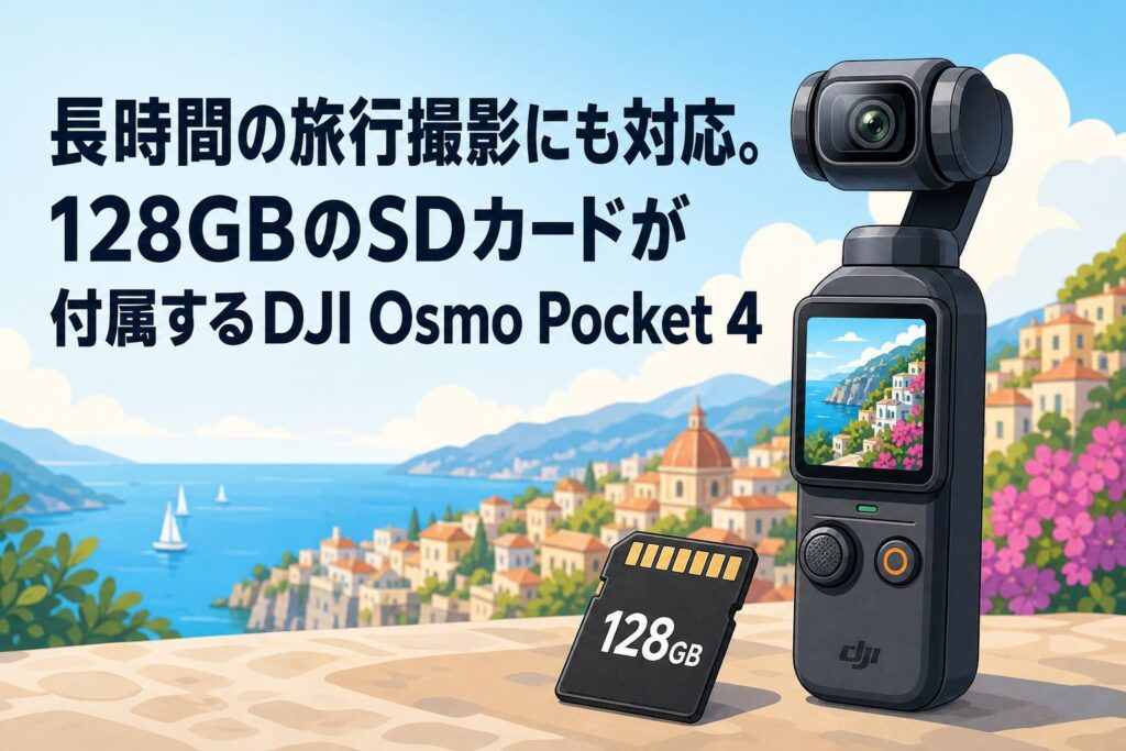 長時間の旅行撮影にも対応。128GBのSDカードが付属するDJI Osmo Pocket