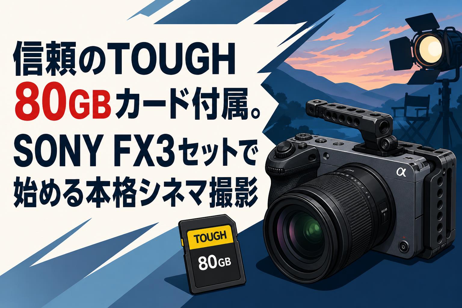 信頼のTOUGH 80GBカード付属。SONY FX3セットで始める本格シネマ撮影