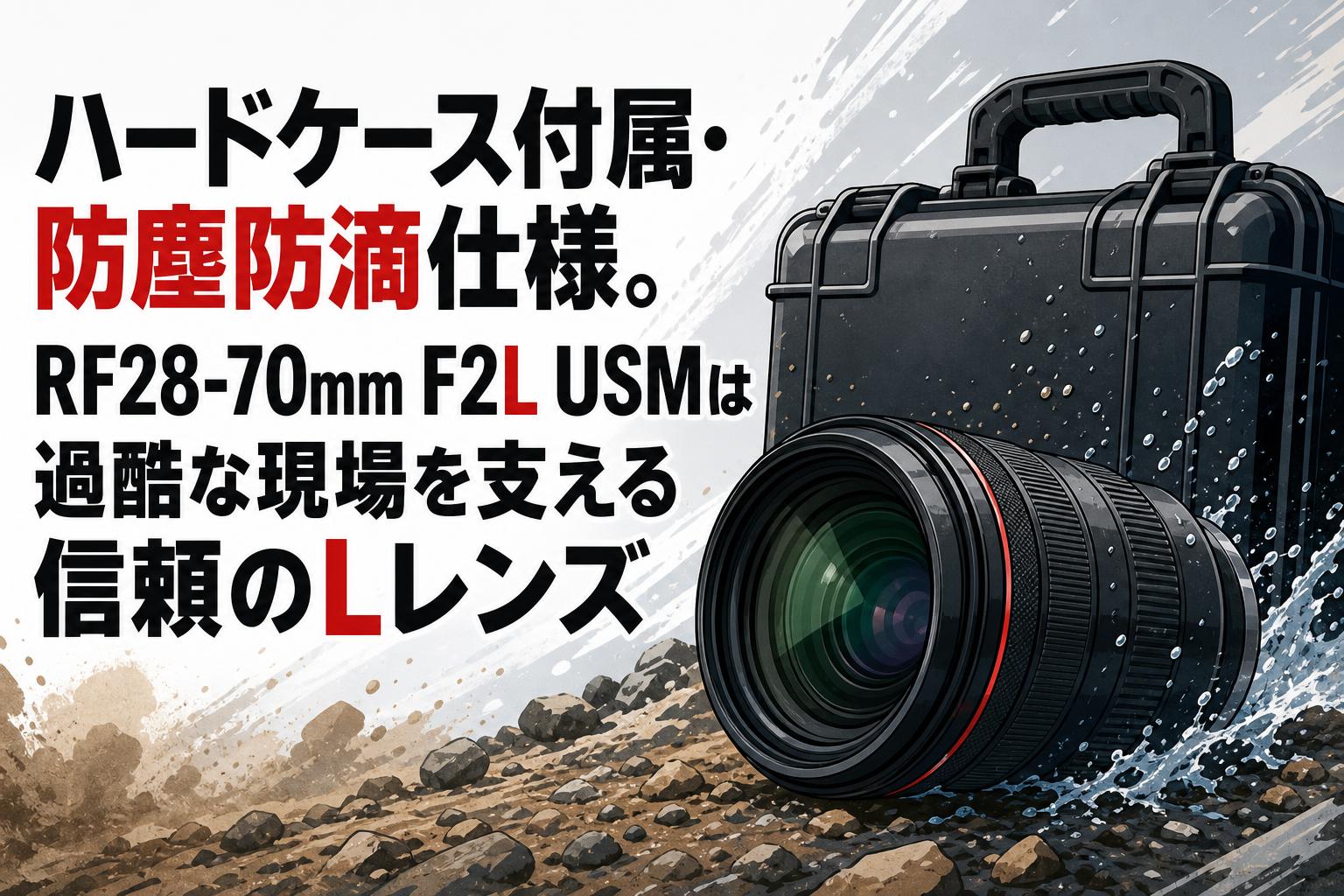 100% ワンハンドレッド 純正ハードケース レンズ ハードケース付属・防塵防滴仕様。RF28-70mm F2L USMは過酷な現場を