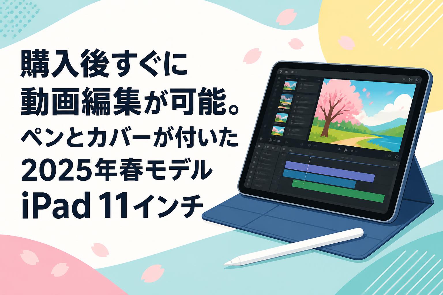 購入後すぐに動画編集が可能。ペンとカバーが付いた2025年春モデルiPad