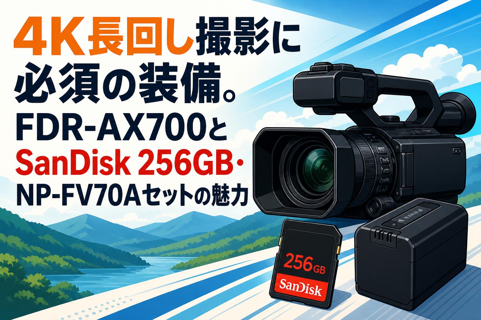 4K長回し撮影に必須の装備。FDR-AX700とSanDisk 256GB・NP-FV70Aセット