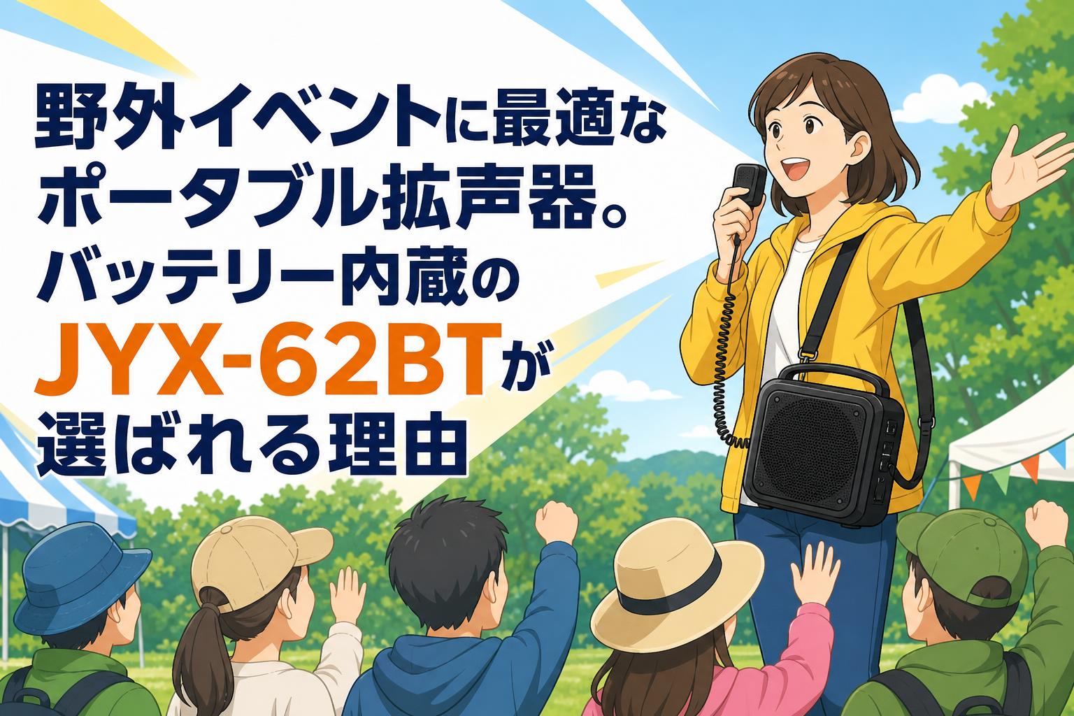 野外イベントに最適なポータブル拡声器。バッテリー内蔵のJYX-62BTが