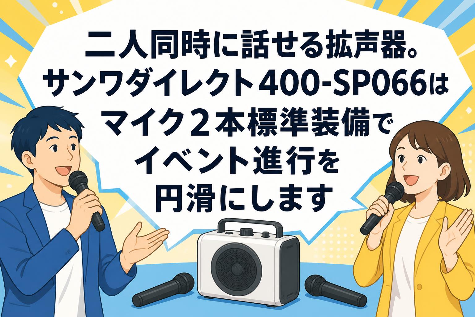 二人同時に話せる拡声器。サンワダイレクト400-SP066はマイク2本標準