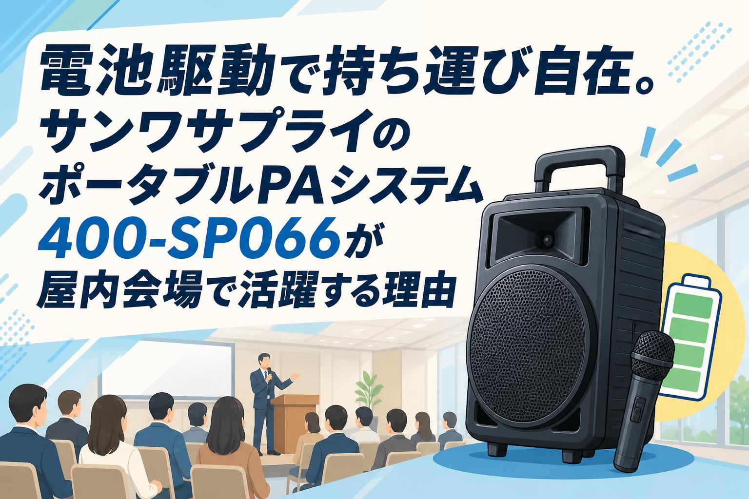 電池駆動で持ち運び自在。サンワサプライのポータブルPAシステム400