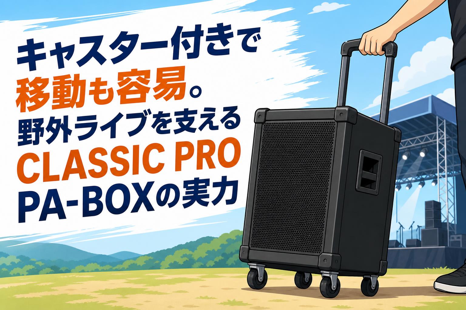 PA-BOX ストリートライブ　野外演奏用 キャスター付きで移動も容易。野外ライブを支えるCLASSIC PRO PA-BOXの