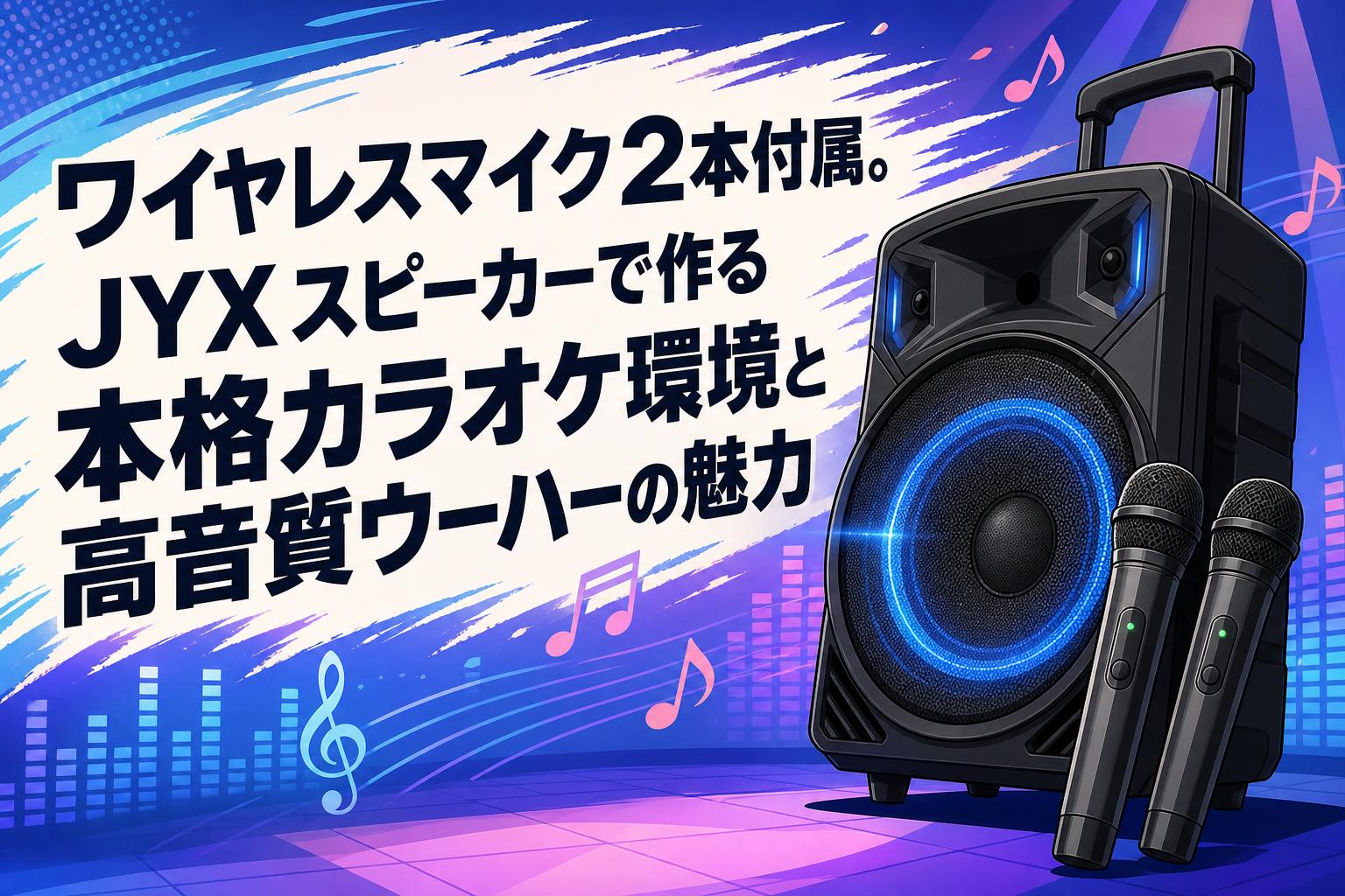 ワイヤレスマイク2本付属。JYXスピーカーで作る本格カラオケ環境と高