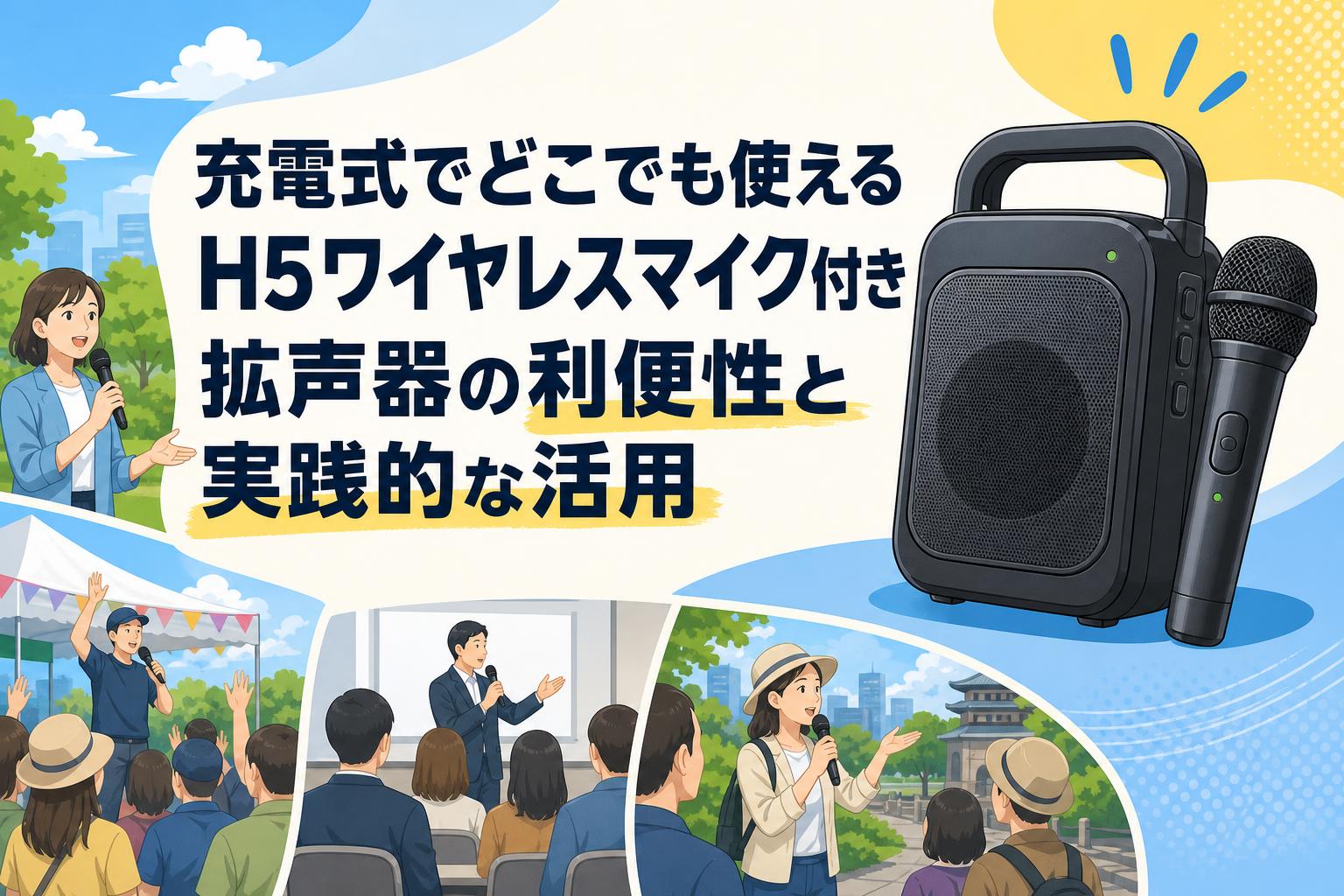 拡声器　即日発送可 充電式でどこでも使えるH5ワイヤレスマイク付き拡声器の利便性と実践的