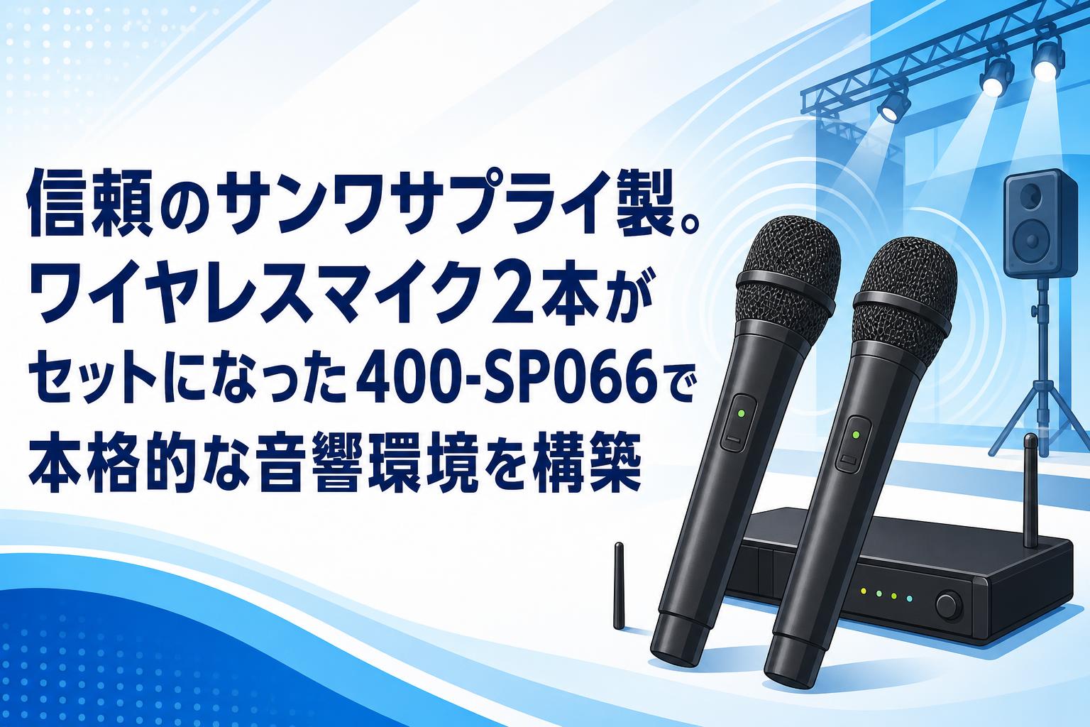 信頼のサンワサプライ製。ワイヤレスマイク2本がセットになった400
