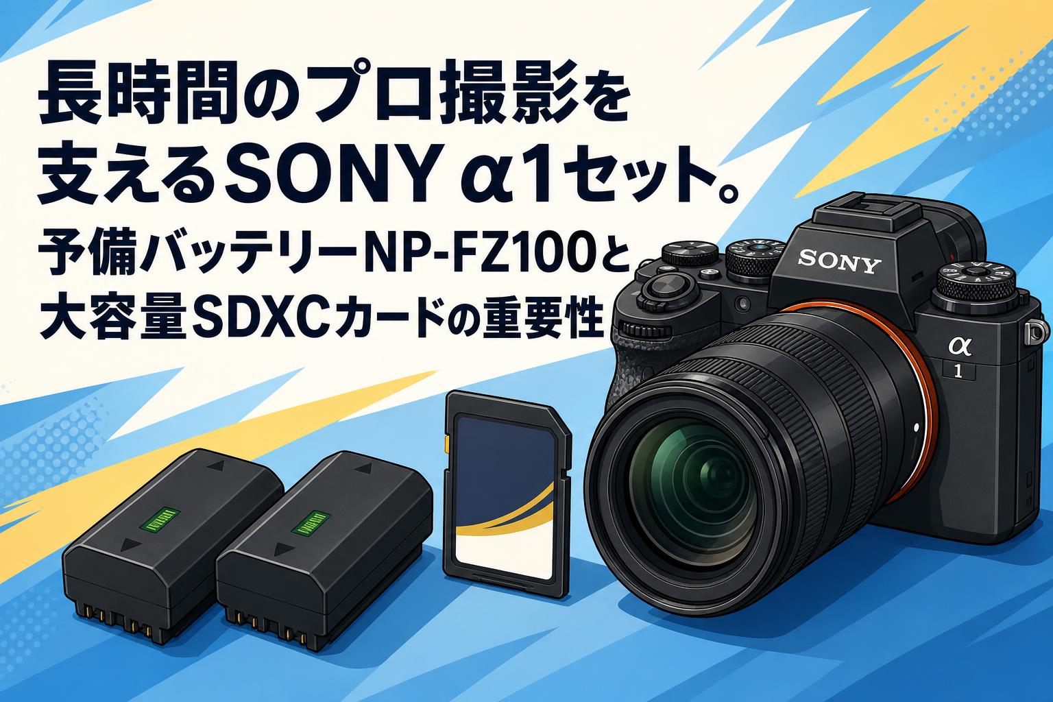 長時間のプロ撮影を支えるSONY α1セット。予備バッテリーNP-FZ100と大