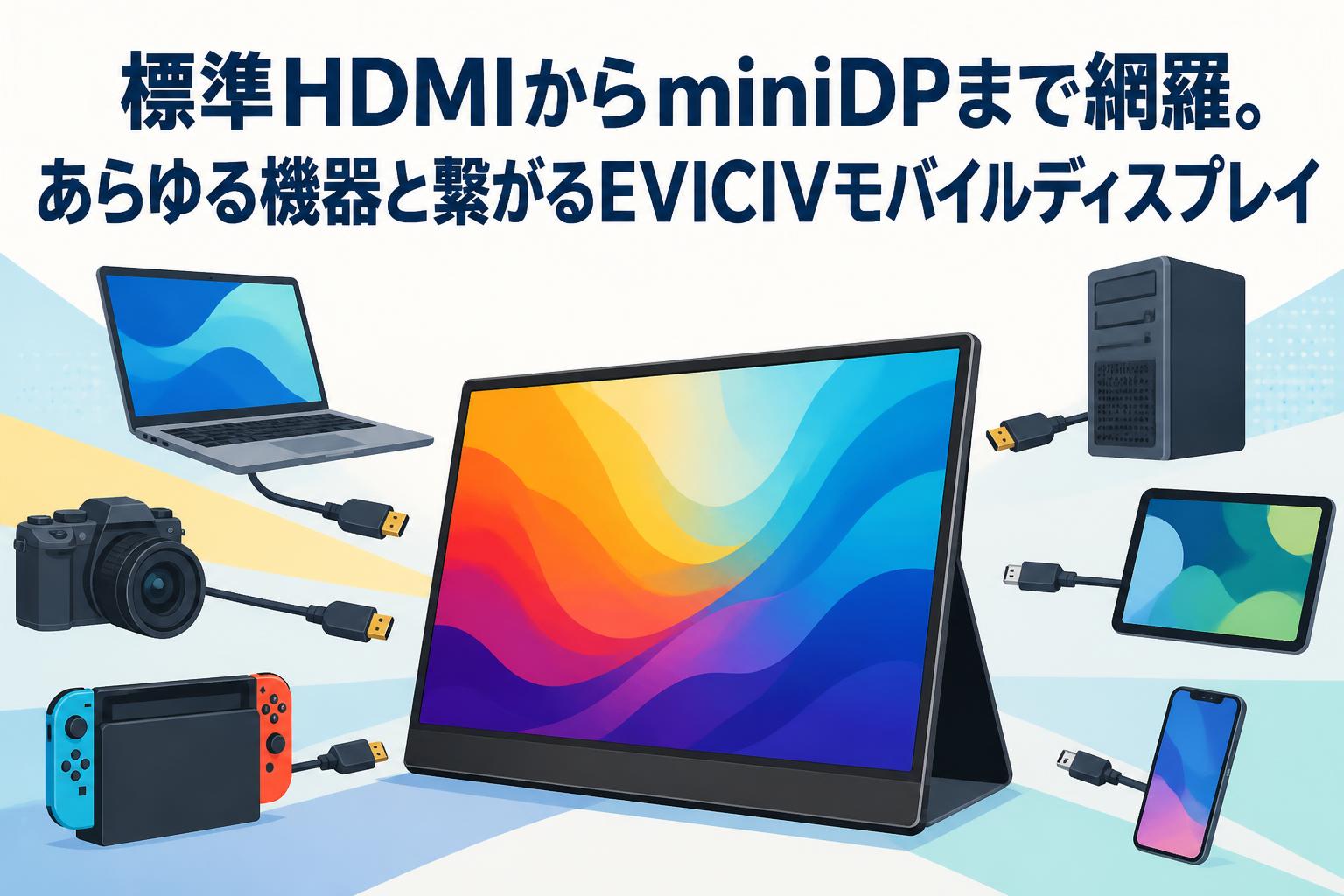標準HDMIからminiDPまで網羅。あらゆる機器と繋がるEVICIVモバイル