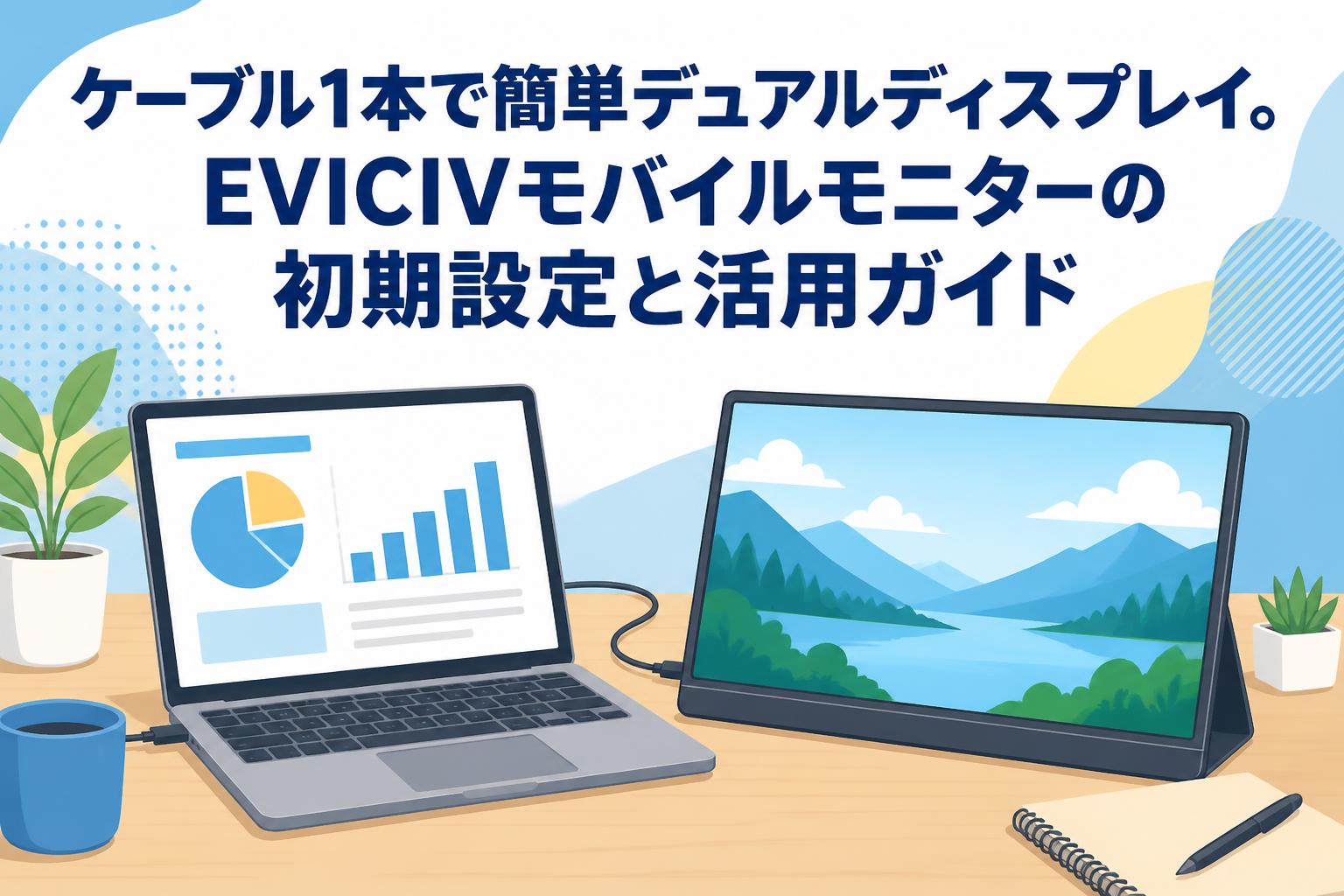 ケーブル1本で簡単デュアルディスプレイ。EVICIVモバイルモニターの