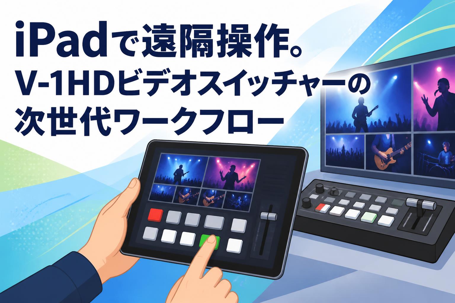 業務用ビデオスイッチャー操作パネル iPadで遠隔操作。V-1HDビデオスイッチャーの次世代ワークフロー