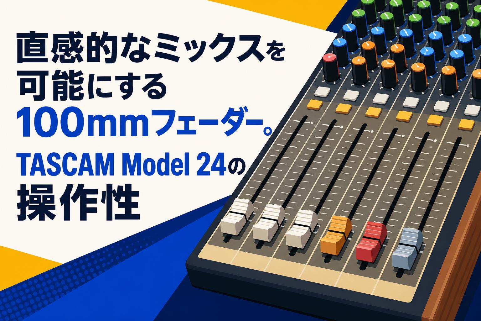 直感的なミックスを可能にする100mmフェーダー。TASCAM Model 24の操作 