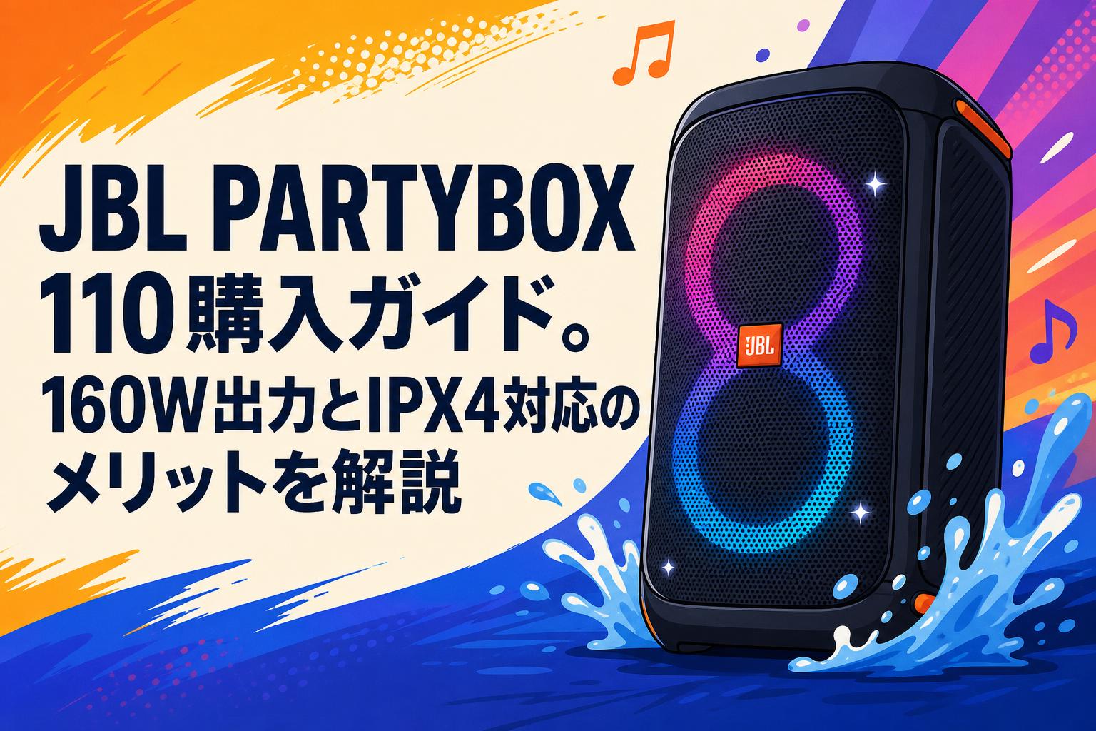 JBL PARTYBOX 110購入ガイド。160W出力とIPX4対応のメリットを解説