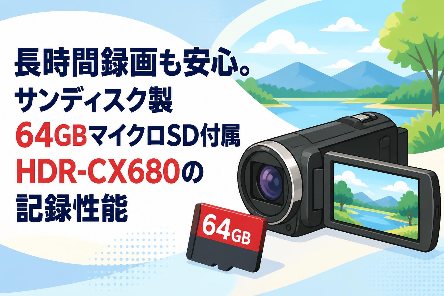 長時間録画も安心。サンディスク製64GBマイクロSD付属HDR-CX680の記録
