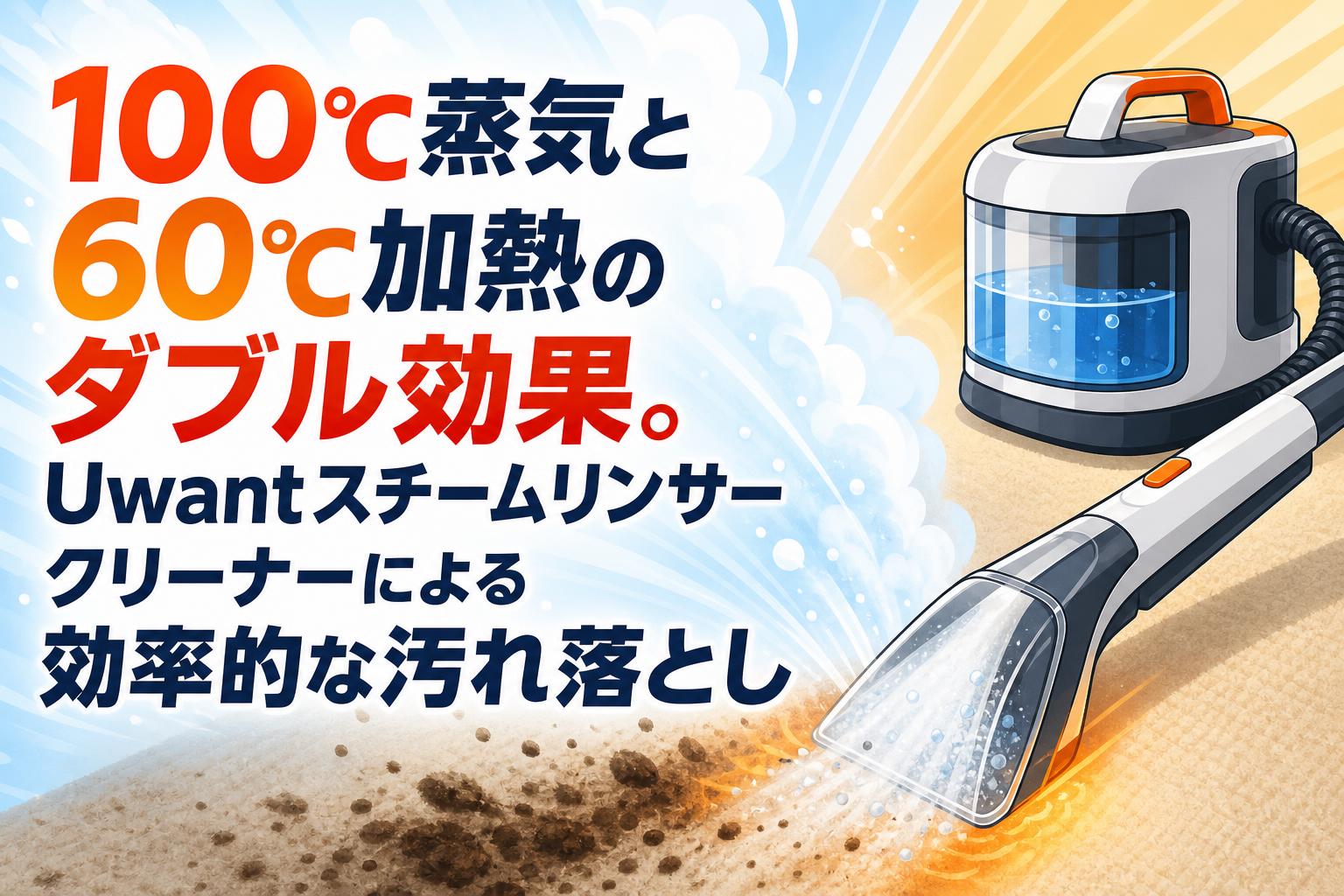 100℃蒸気と60℃加熱のダブル効果。Uwantスチームリンサークリーナー