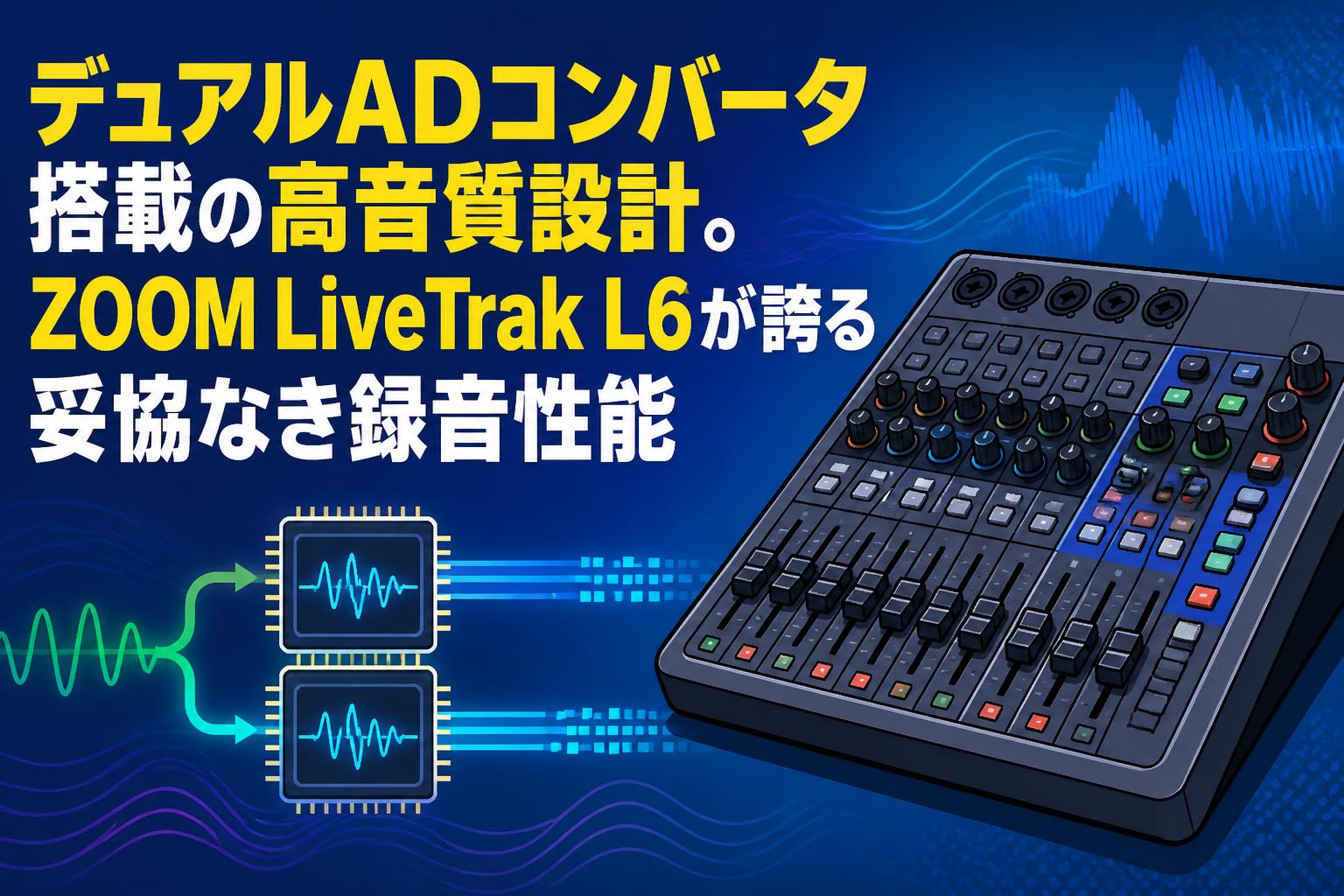 デュアルADコンバータ搭載の高音質設計。ZOOM LiveTrak L6が誇る妥協