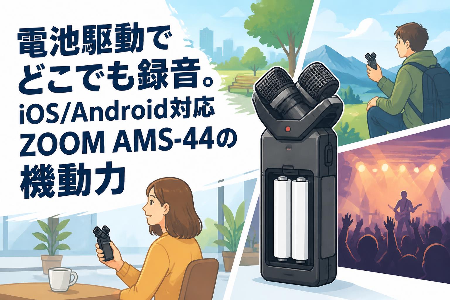 どむむ 電池駆動でどこでも録音。iOS/Android対応ZOOM AMS-44の機動力 | PANDA
