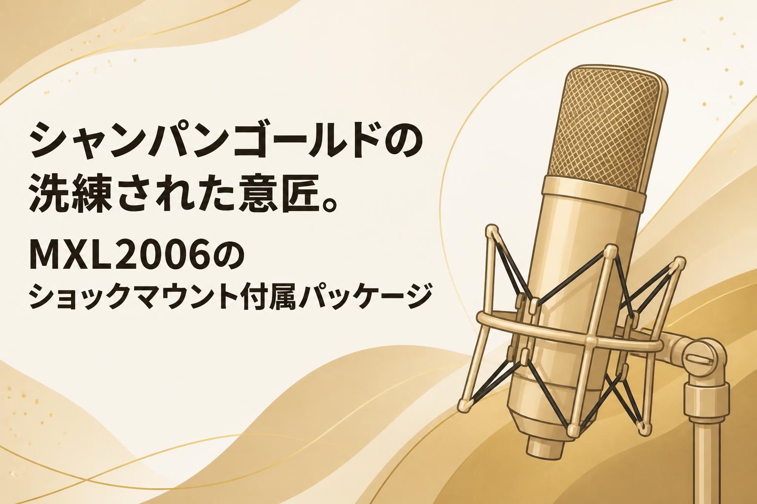 シャンパンゴールドの洗練された意匠。MXL2006のショックマウント付属