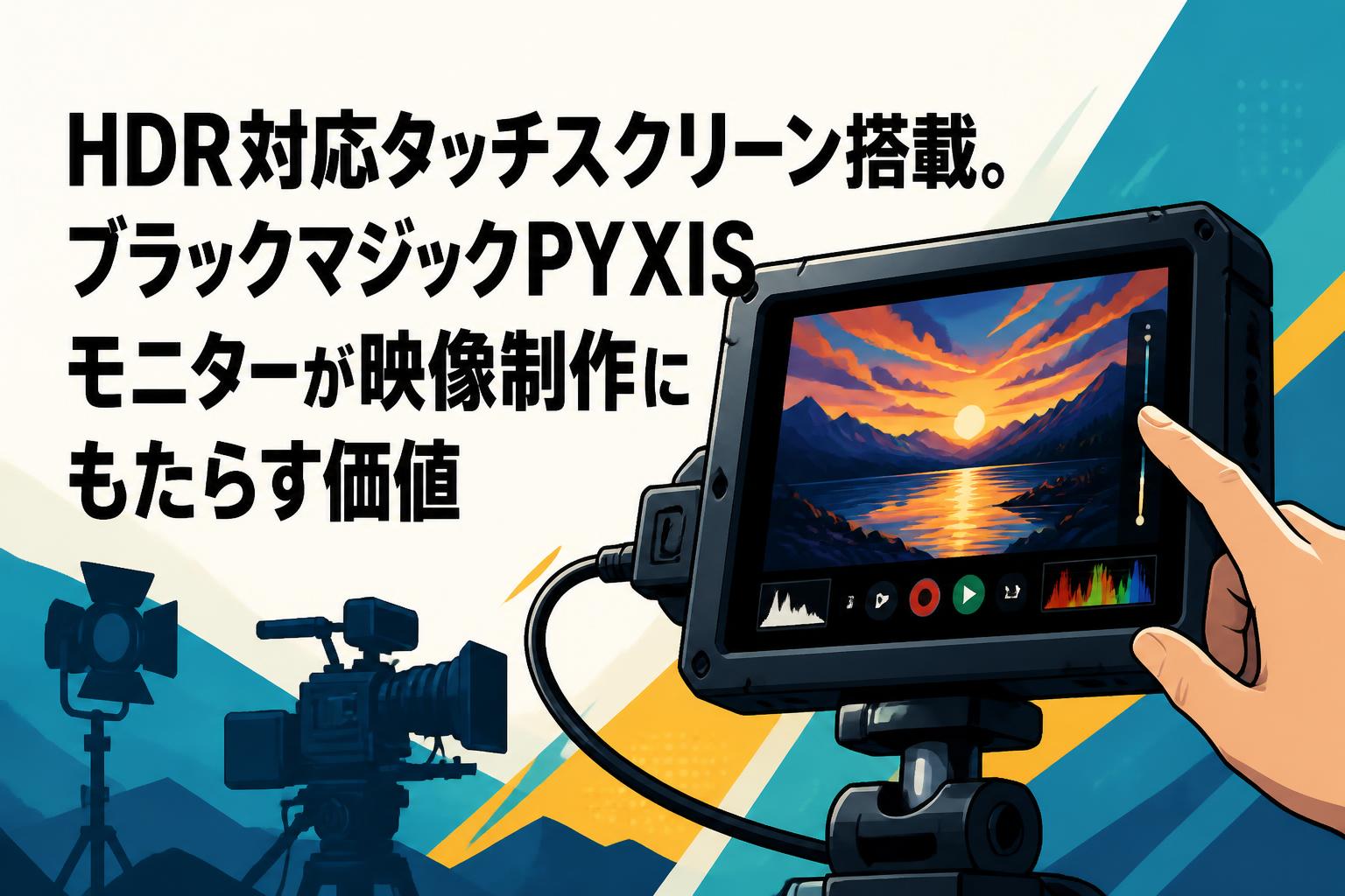ブラックディスプレイ 本体 HDR対応タッチスクリーン搭載。ブラックマジックPYXISモニターが映像