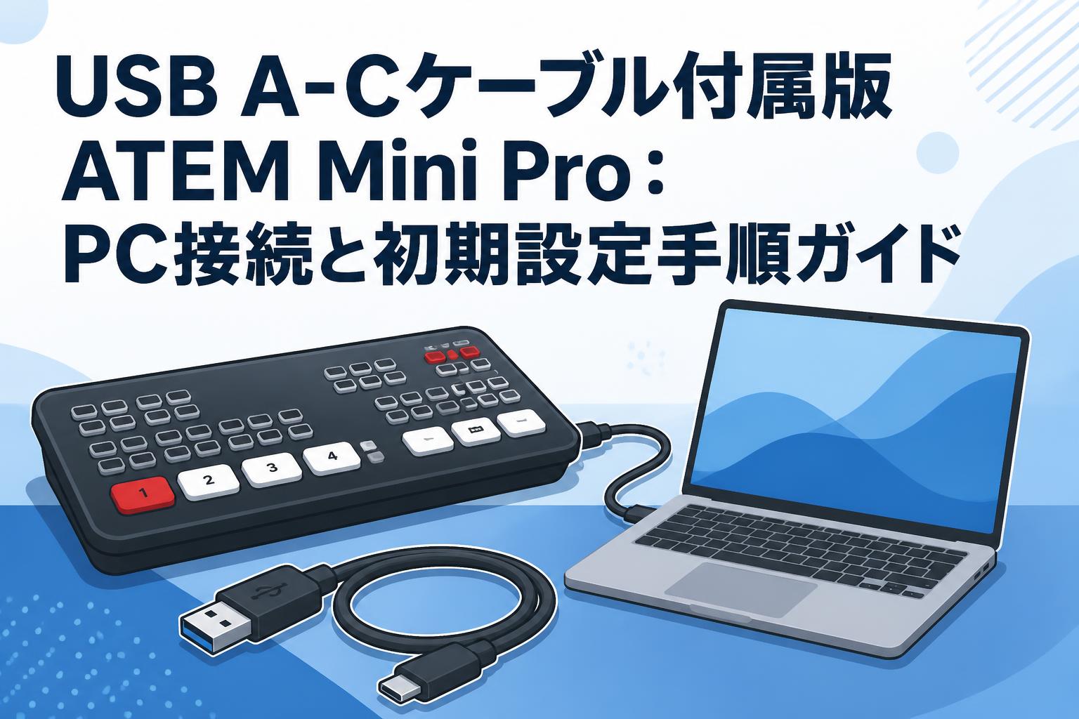 ATEM Mini Pro 本体と付属品 USB A-Cケーブル付属版ATEM Mini Pro：PC接続と初期設定手順ガイド