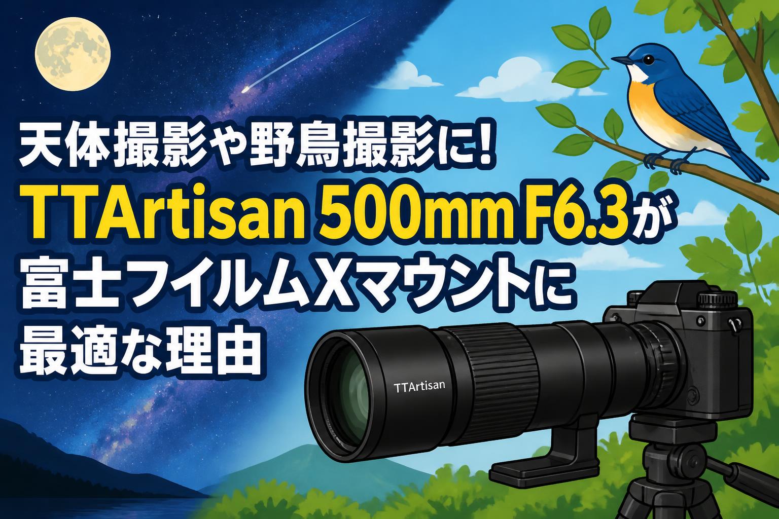 天体撮影や野鳥撮影に！TTArtisan 500mm F6.3が富士フイルムXマウント