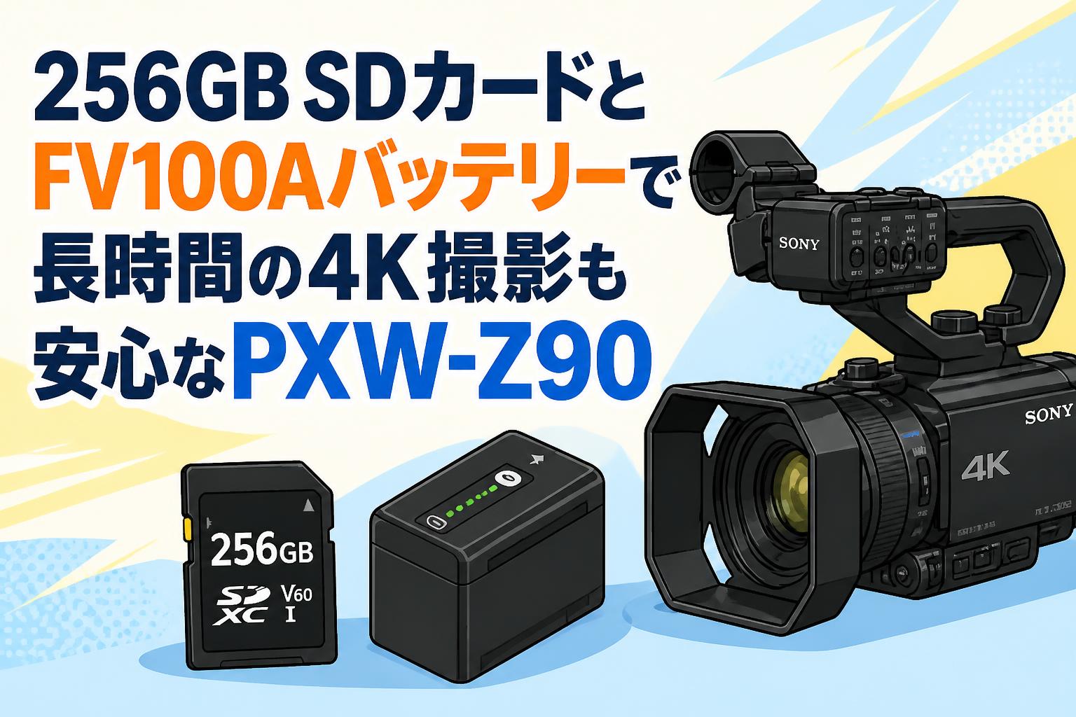 256GB SDカードとFV100Aバッテリーで長時間の4K撮影も安心なPXW-Z90