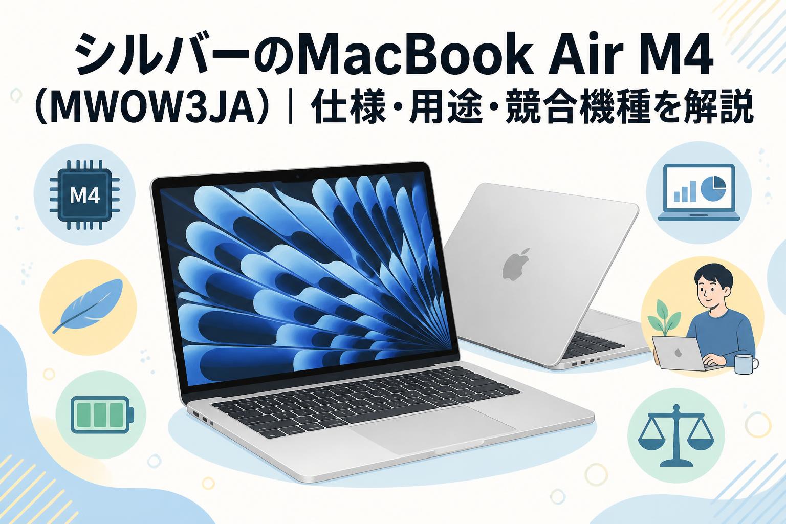 シルバーのMacBook Air M4（MWOW3JA）｜仕様・用途・競合機種を解説 