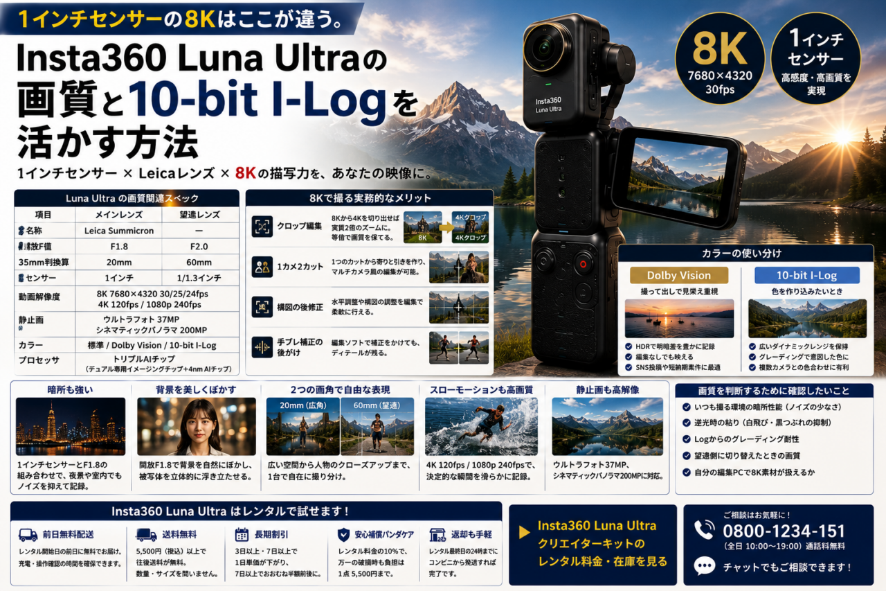1インチセンサーの8Kはここが違う。Insta360 Luna Ultraの画質と10-bit I-Logを活かす方法