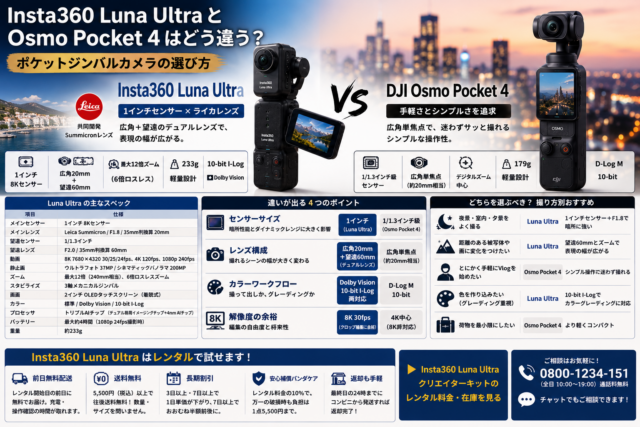 Insta360 Luna Ultra と Osmo Pocket 4 はどう違う？ポケットジンバルカメラの選び方