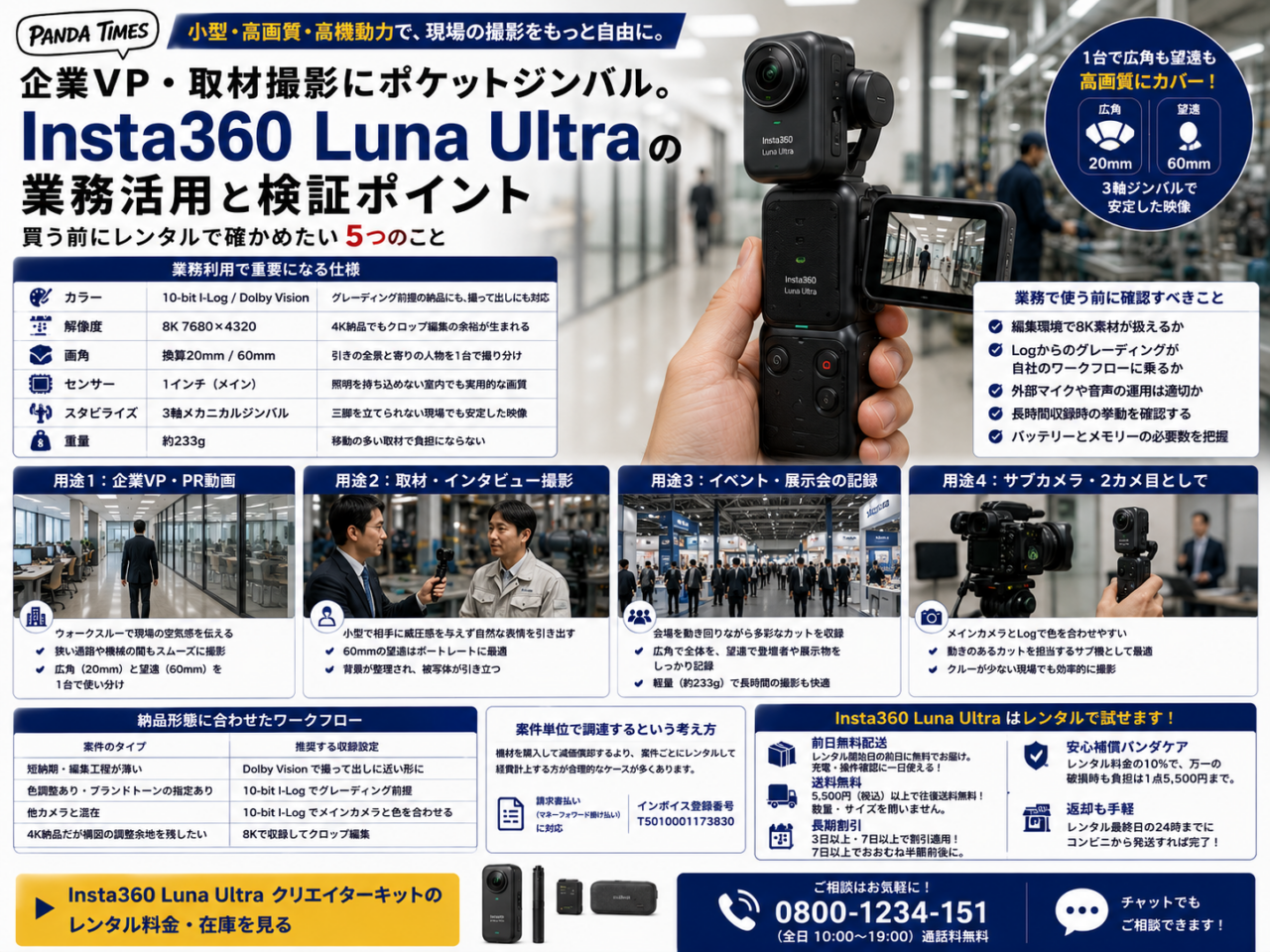 企業VP・取材撮影にポケットジンバル。Insta360 Luna Ultra の業務活用と検証ポイント