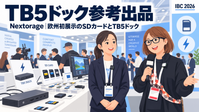 NextorageがATOMOSブースで欧州初展示。UHS-II SDカードNX-F2AEと、参考出品のThunderbolt 5ドッキングステーション2機種。