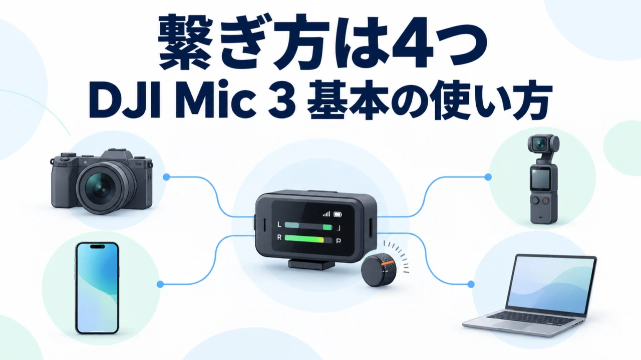 DJI Mic 3 の基本の使い方。カメラ・スマホ・PC・Osmo Pocket 3 への4つの繋ぎ方と、ゲインは「マイク側で上げる」理由｜参考になった動画（DJI Mic編）