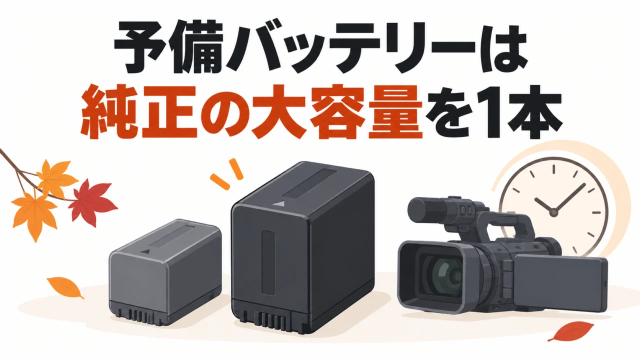 ハンディカムの予備バッテリーは純正NP-FV100Aを。1本で午後が持つ理由