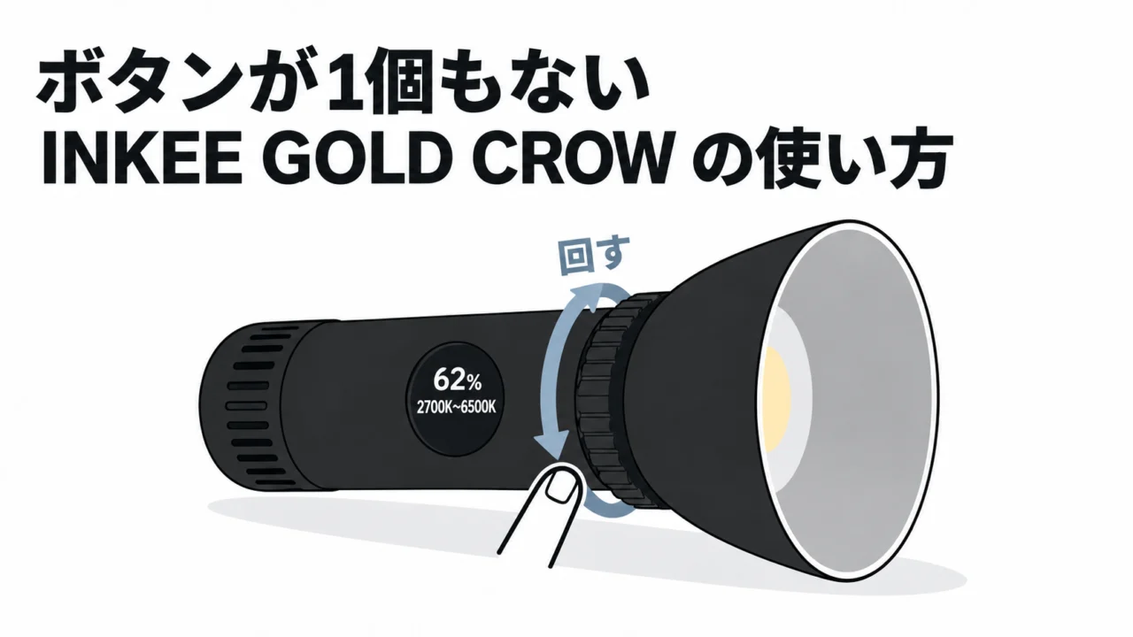 ボタンが1個もない。INKEE GOLD CROW の電源の入れ方・色温度の変え方・電源の切り方（届いてから迷わないための操作早見表）｜INKEE GOLD CROW 小ネタ帳 #02