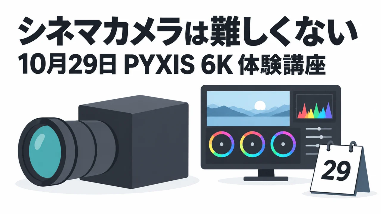 「シネマカメラって難しそう」を1日で終わらせる——10月29日、PYXIS 6Kで撮ってBRAWをグレーディングする体験講座（浜町）