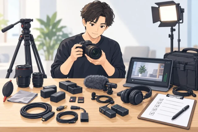 動画撮影前の機材チェックと準備｜撮影トラブルを防ぐ基本手順／AIアイキャッチ（AI生成イメージ）