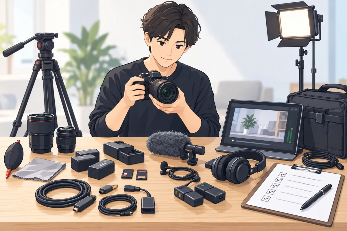 動画撮影前の機材チェックと準備｜撮影トラブルを防ぐ基本手順／AIアイキャッチ（AI生成イメージ）